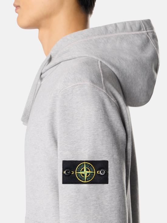 STONE ISLAND Dust Grey Melange Cotton Logo Hoodie Sweat L2S156100062 S0M51 V0M64