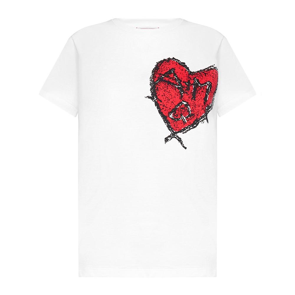 Alexander Mcqueen Scribble Heart Print Short Sleeve T-Shirt White