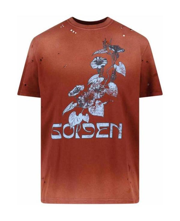 GOLDEN GOOSE Rust Floral Print Cotton Jersey T-Shirt