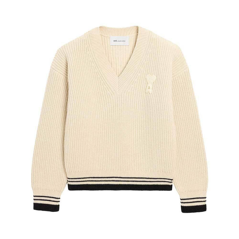 AMI Ribbed Wool V-Neck Ami de Coeur Sweater