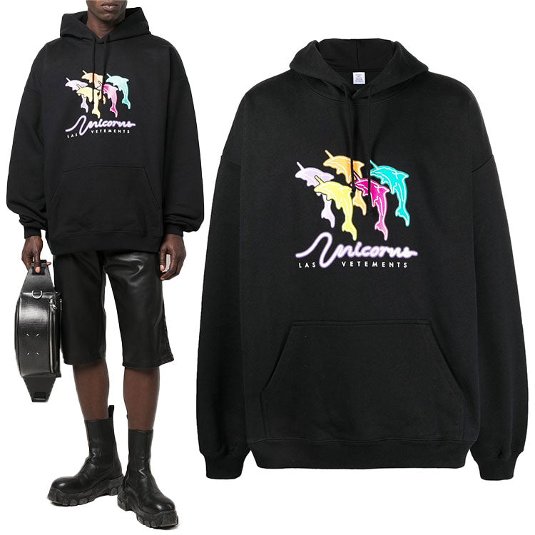 Vetements Unisex Dolphin Unicorn Print Hoodie UA53HD220B