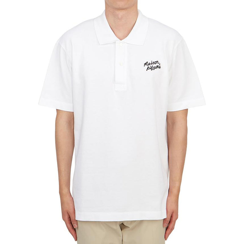 Maison Kitsune Handwriting Logo Short Sleeve Polo Shirt Men Navy