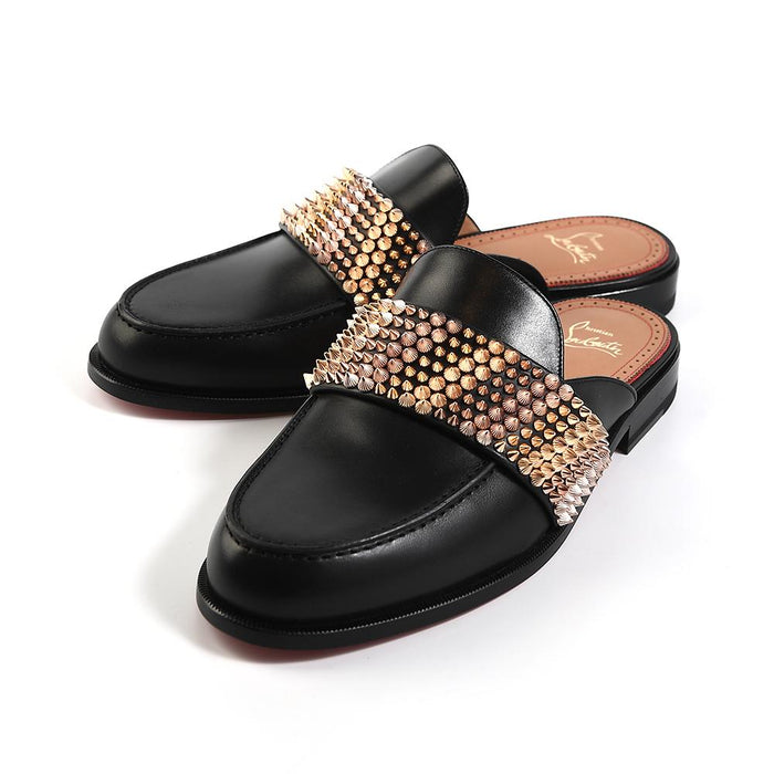 Christian Louboutin Bille Studded Black Leather Mules/Slippers