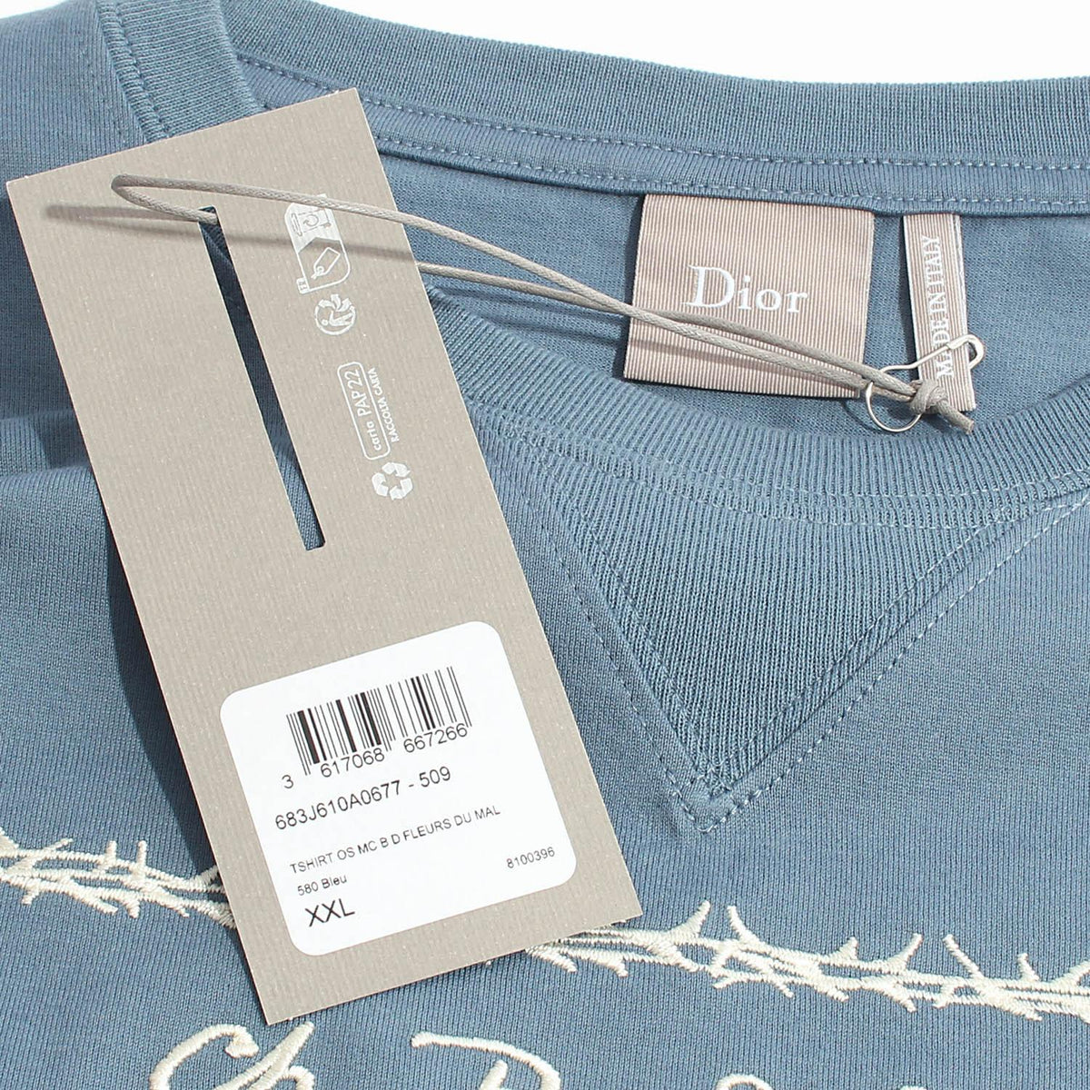 DIOR MEN Blue Short Sleeve T-Shirt with Embroidered Book Cover Logo