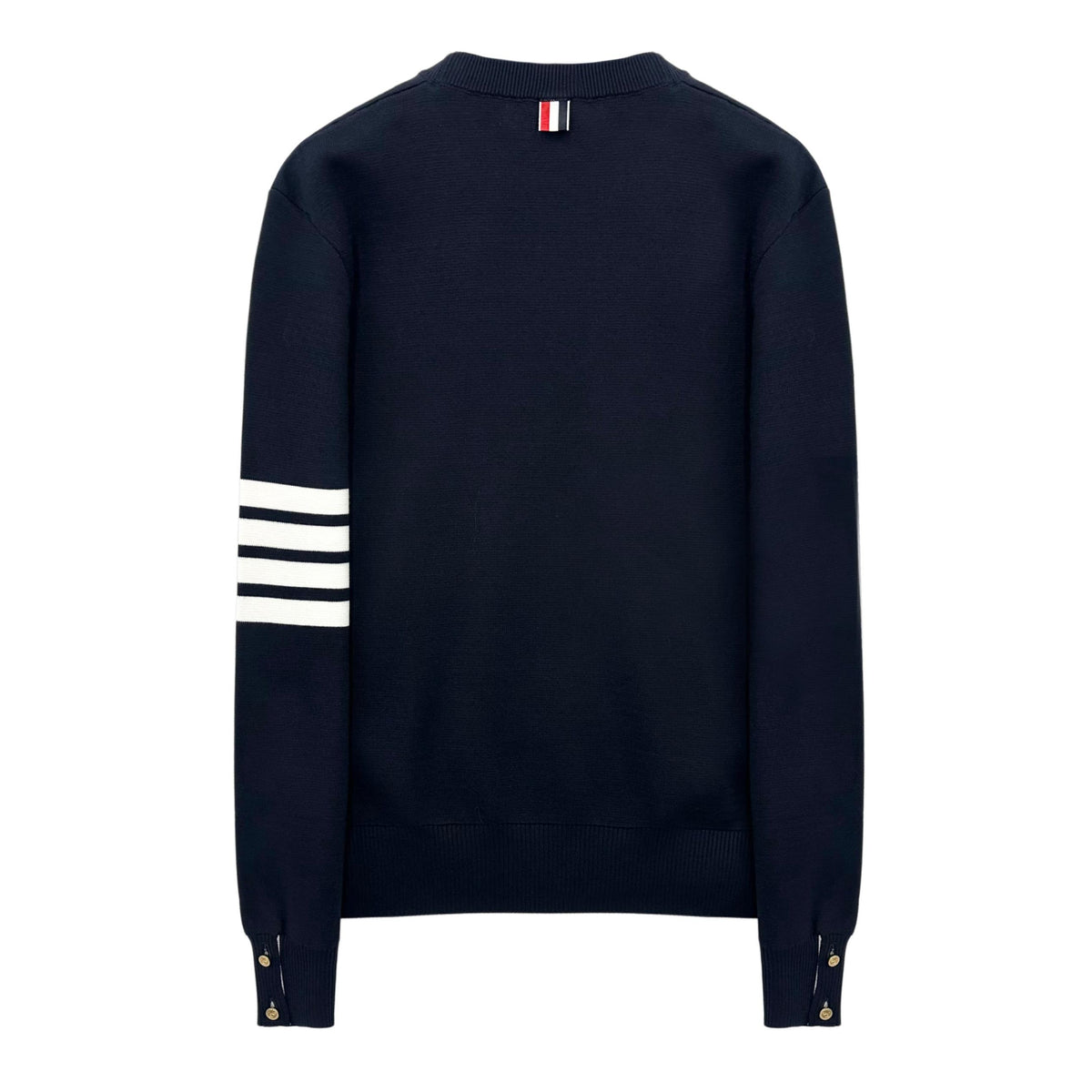 THOM BROWNE Navy Milano Stitch Armband Stripe Crewneck Knit Sweater