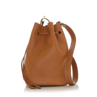 Miu Miu Cognac Leather Bucket Shoulder Bag