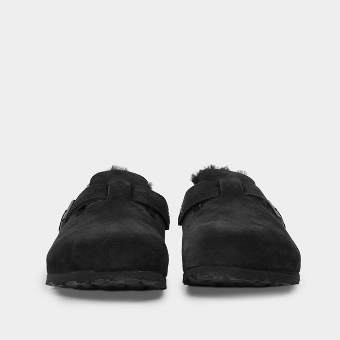 Birkenstock Boston Shearling Suede Mule Black Sandals 259883