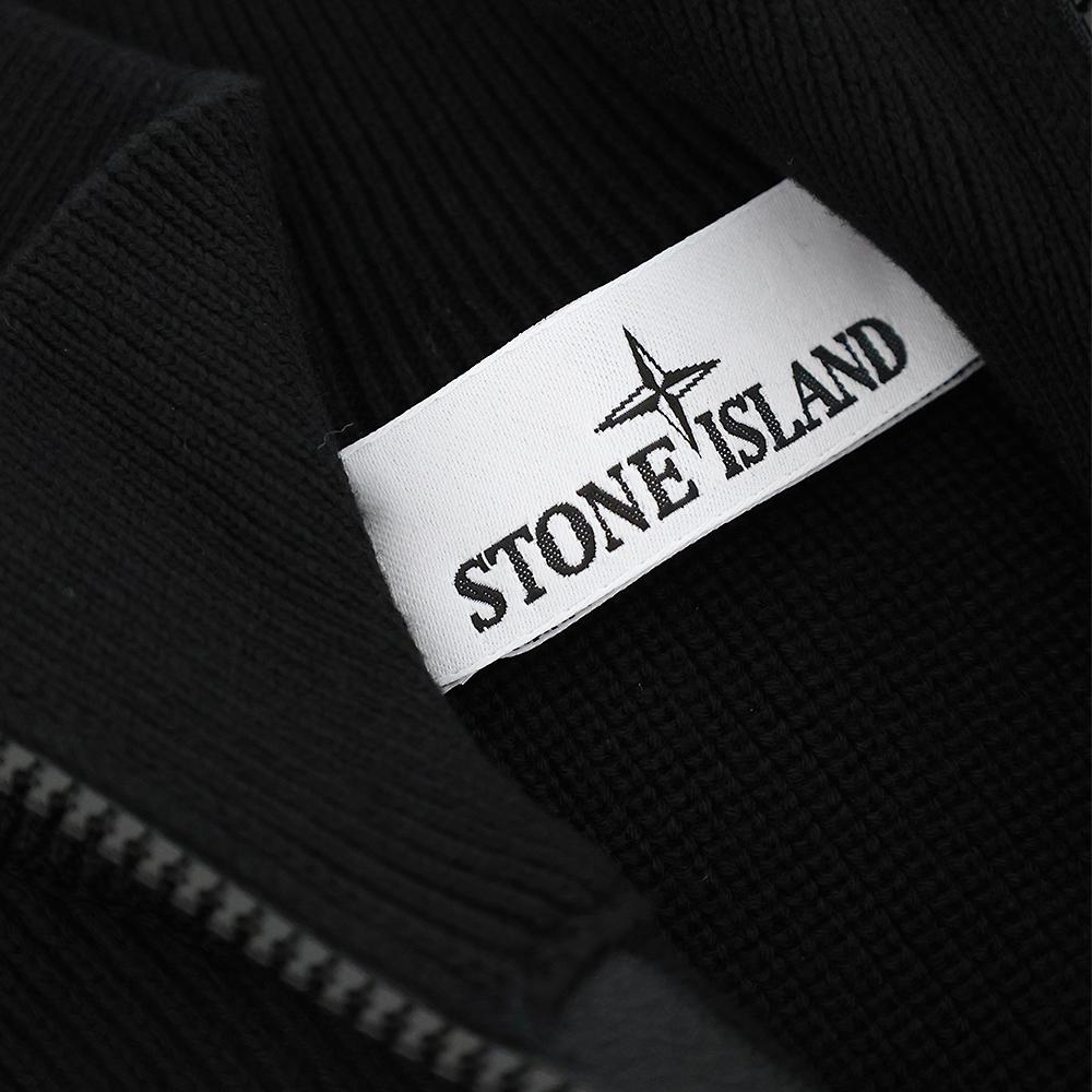 STONE ISLAND Zip-Up Wool Knit Sweater with Patch Black Men