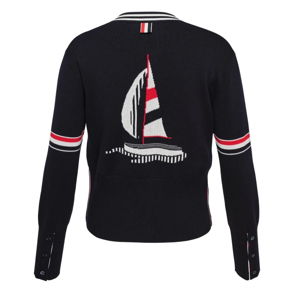 THOM BROWNE Armband Boat Neck Women’s Cardigan Navy Wool