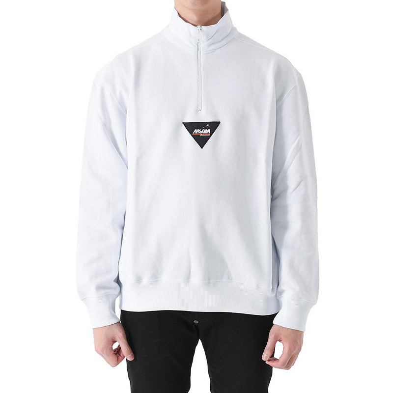 MSGM White Half Zip Sweatshirt with Chest Patch Men’s