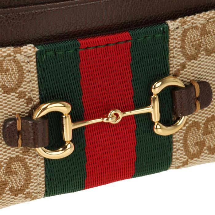 GUCCI Horsebit Web Stripe Leather Card Case Wallet