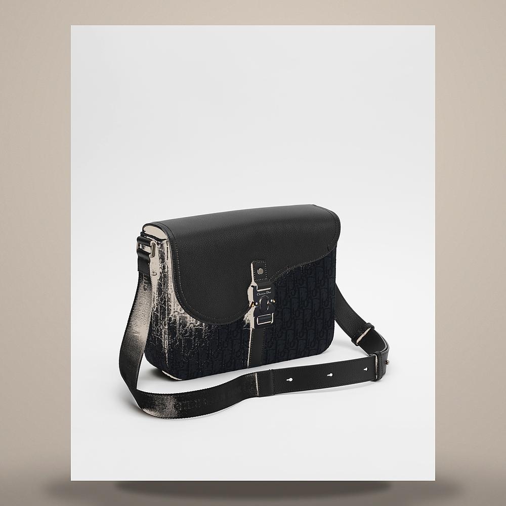 DIOR Saddle Medium Flap Crossbody Bag Black Oblique Jacquard Calfskin