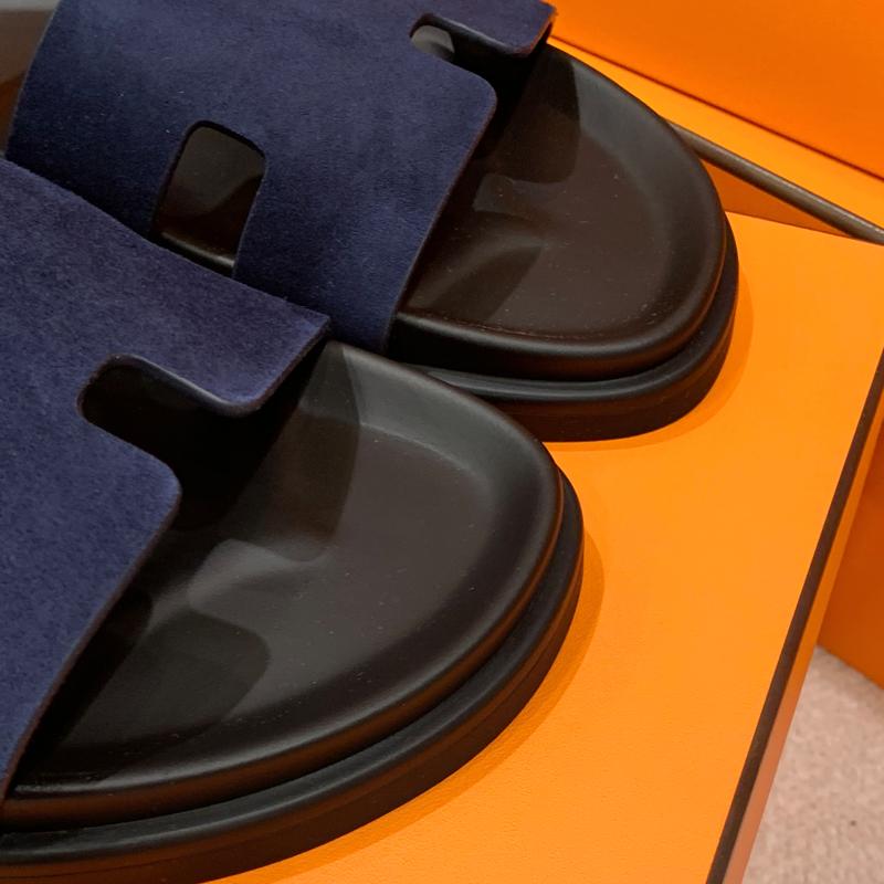 HERMES Men’s Chypre Suede Calfskin Green Blue Two-Tone Sandals