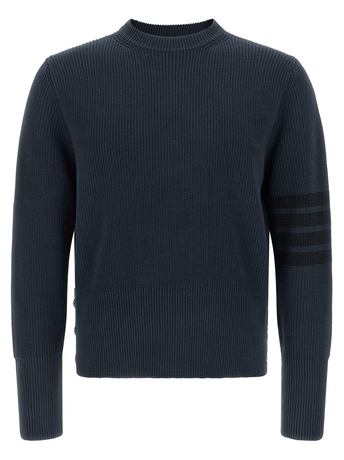 THOM BROWNE Navy Wool Round Neck Knit Sweater for Men