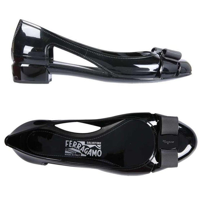Ferragamo Black Vara 30 Jelly Flats 0726363