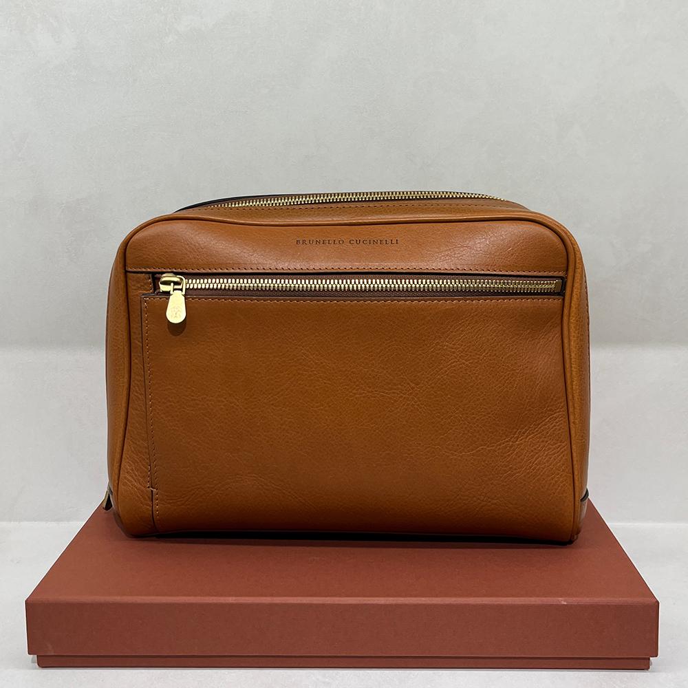Brunello Cucinelli Brown Leather Wash Pouch Bag Unisex