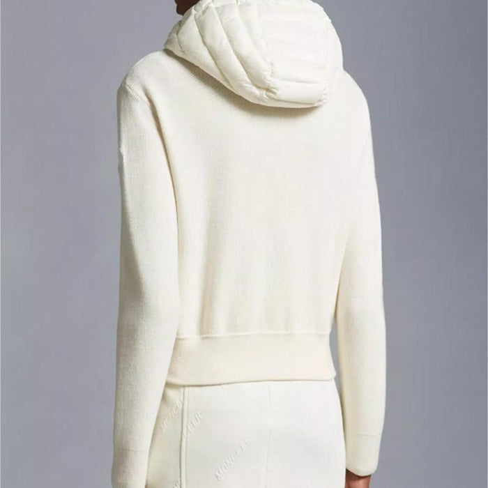Moncler Women’s Wool Cardigan with Logo Patch White Down/Padding