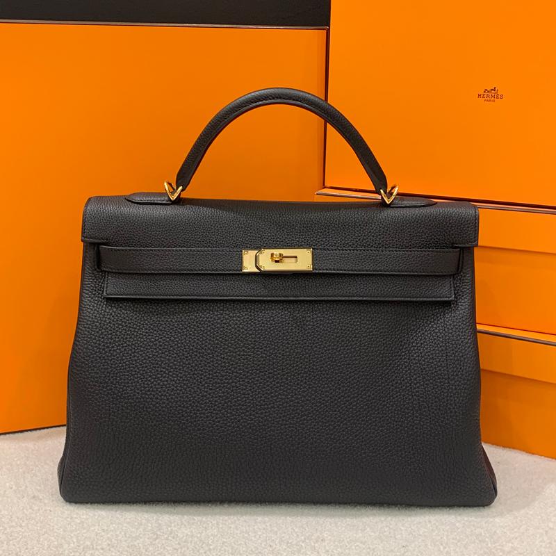 HERMES Black Kelly 40 Tote Bag with Gold Hardware