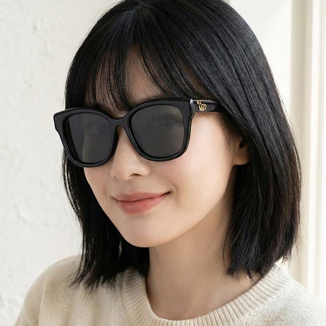 GUCCI Black Acetate Square Logo Sunglasses Asian Fit Unisex