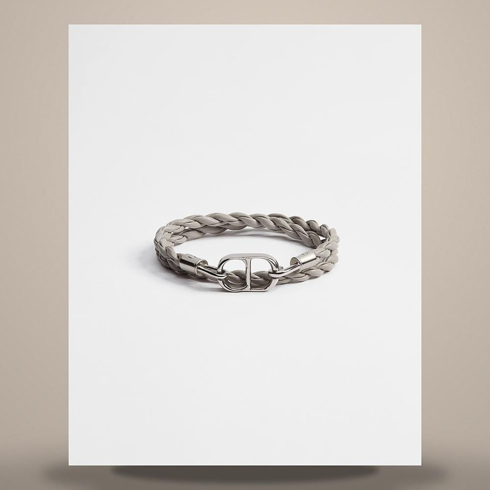 DIOR CD Icon Braided Calfskin Double Wrap Bracelet Grey Silver-T B3210HOMLE D047