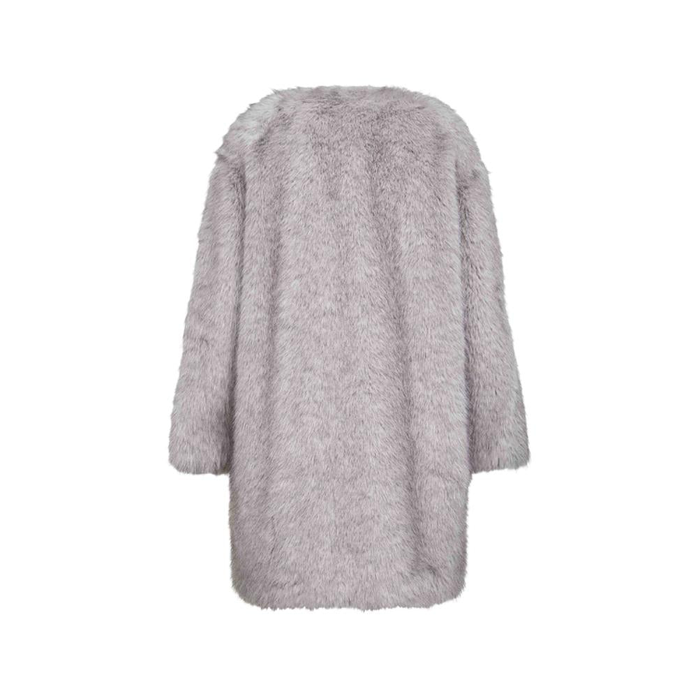 Max Mara EROS Faux Fur Round Neck Coat Pearl Gray 2526456012 001