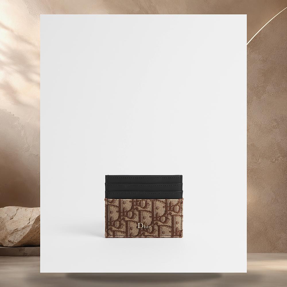 DIOR Black Smooth Calfskin Card Holder with Brown Dior Oblique 2ESCH135YYE H45E