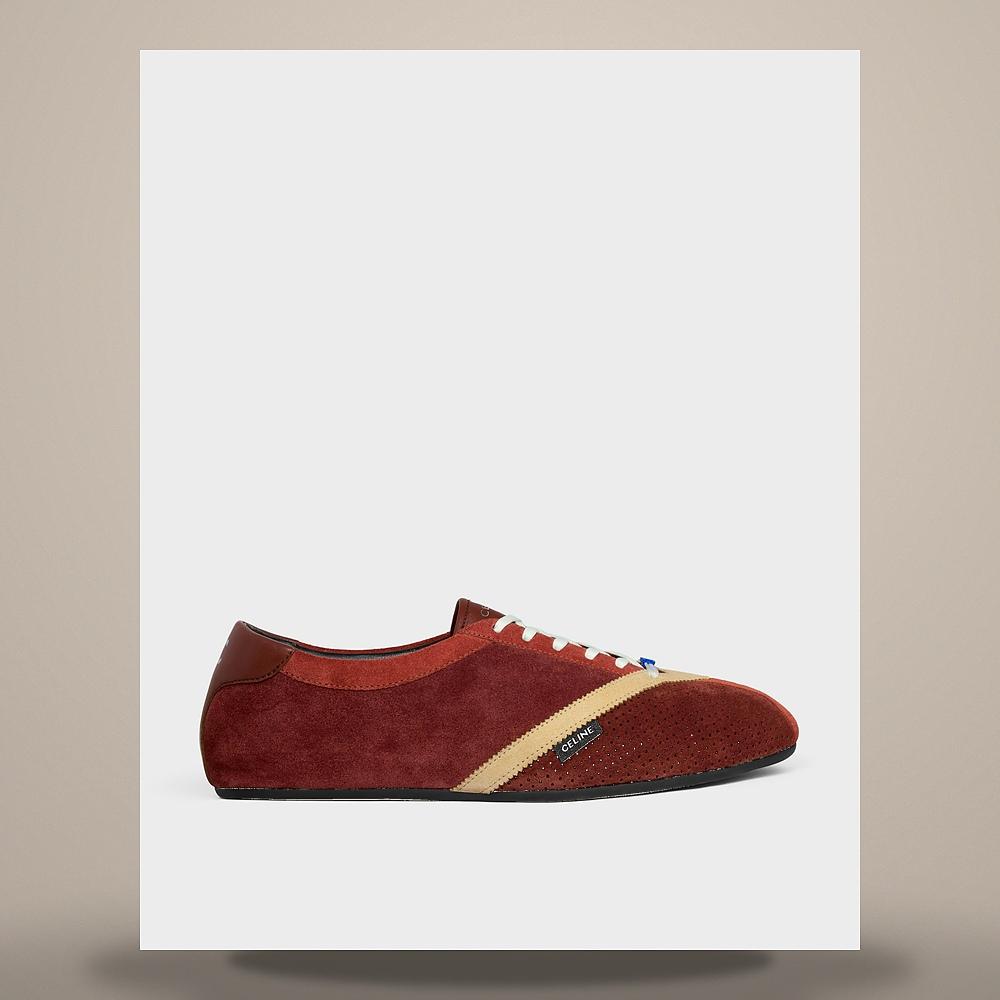 CELINE The Flat Suede Calfskin Lambskin Low-Top Sneakers Rust/Ec 368395495C GLY1