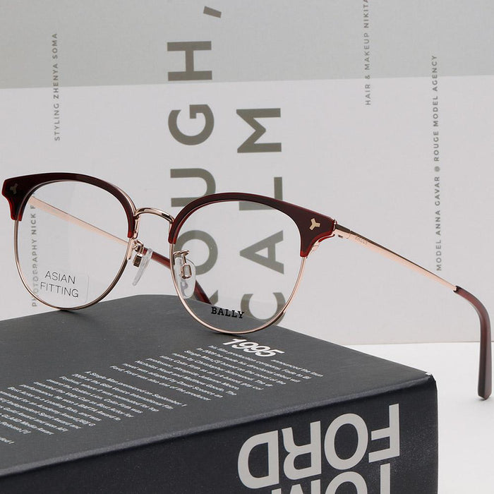 BALLY Asian Fit Round Half-Rim Eyeglasses Frame Gray Unisex
