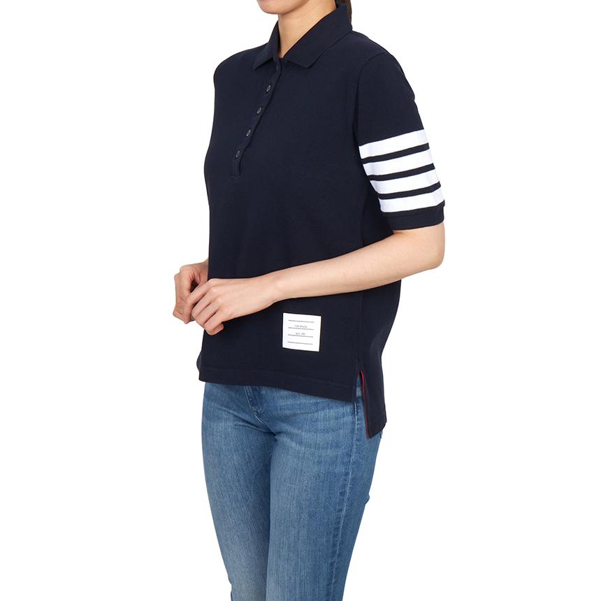 THOM BROWNE Women’s Polo Short Sleeve T-Shirt Navy Cotton