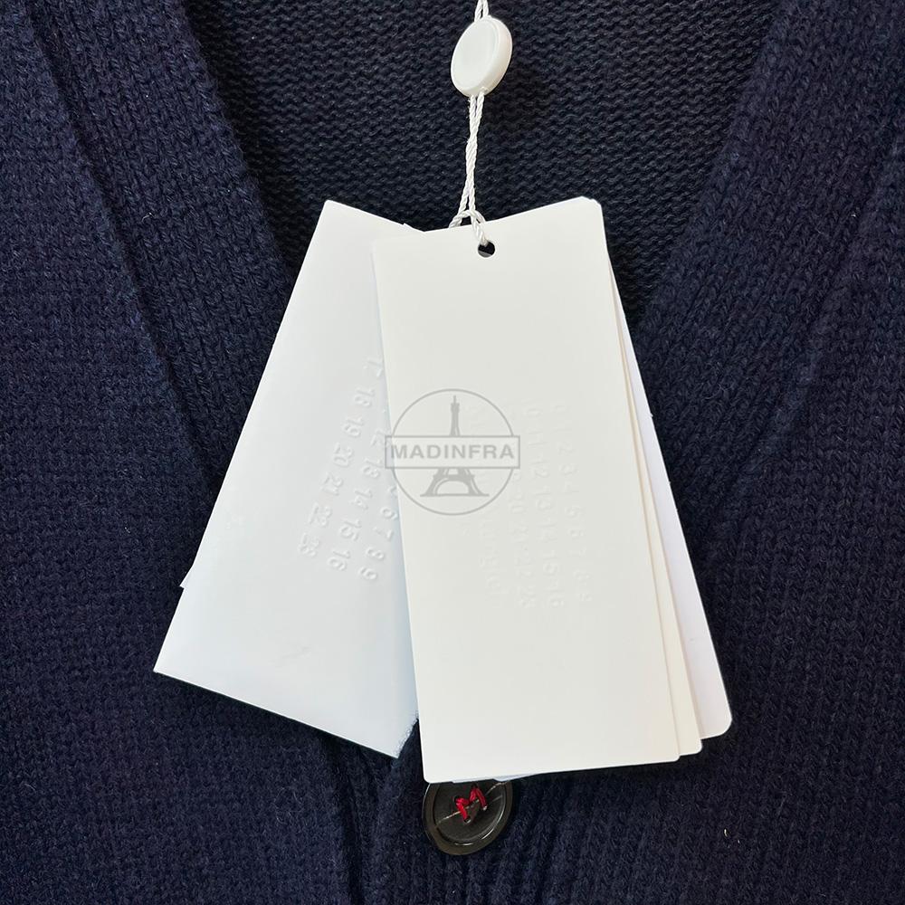 Maison Margiela Stitch Detail Cardigan Navy Wool Men's Knit