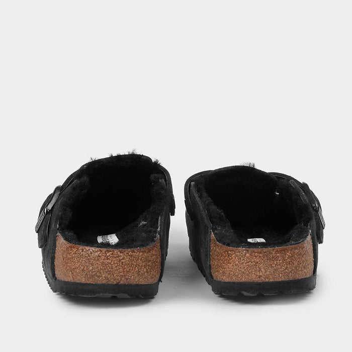 Birkenstock Boston Shearling Suede Mule Black Sandals 259883