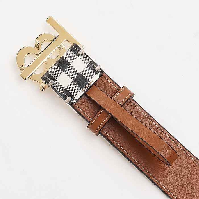 BURBERRY Women’s Check TB Logo Leather Belt