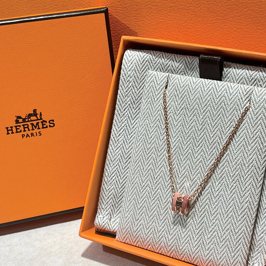 HERMES Mini Pop H Two-Tone White Pink Rose Gold Necklace