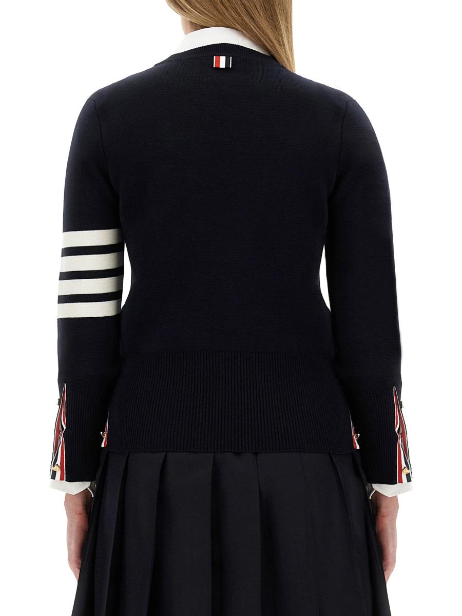 THOM BROWNE Navy Wool Round Neck Knit Sweater for Women