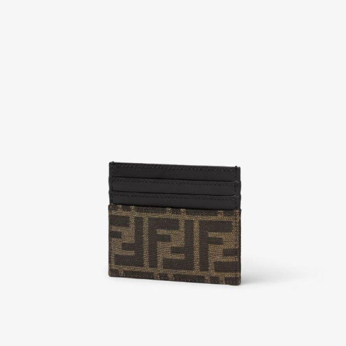 FENDI Brown FF Jacquard Leather Square Card Holder Unisex