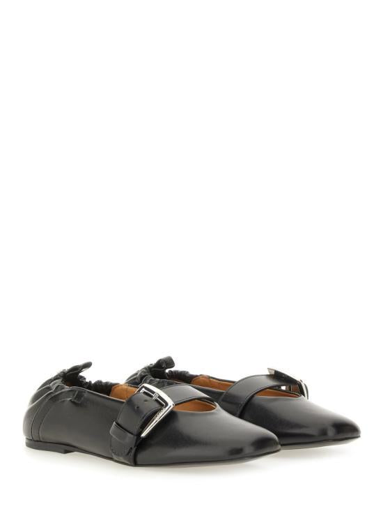 GANNI Black Leather Ballet Flats S3117099 BLACK DOM