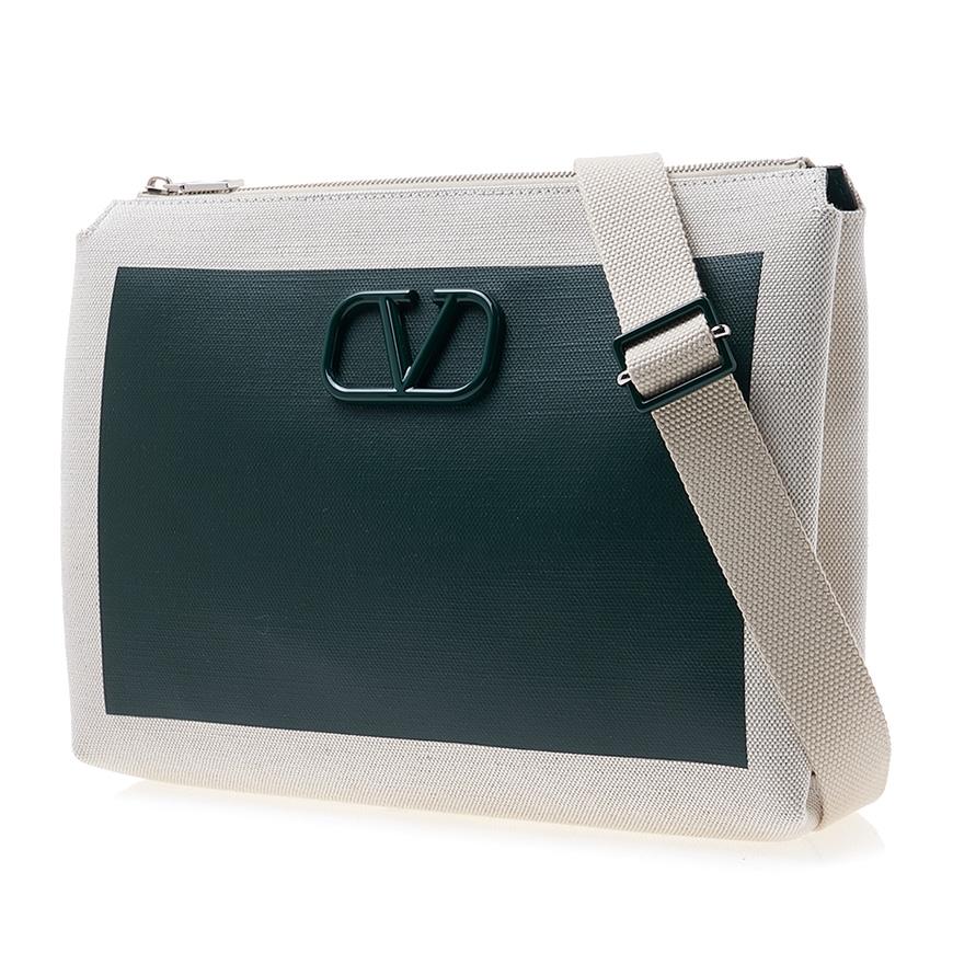 VALENTINO Garavani V-Logo Leather Crossbody Bag Navy Multicolor