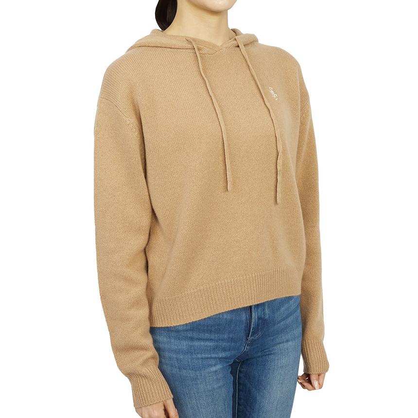 SPORTY&RICH Camel Hooded Knit Sweater for Women