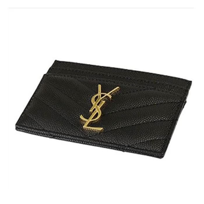 Saint Laurent Cassandra Gold Matelassé Grain de Poudre Card Holder Black