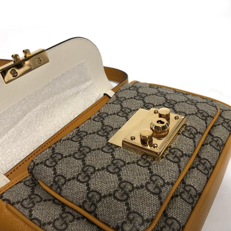 GUCCI Padlock Mini Shoulder Bag Beige GG Supreme Leather Trim