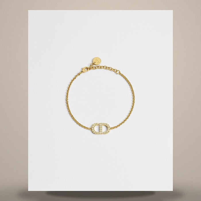 DIOR Gold-Finish Metal Bracelet with Silver-Tone Crystals