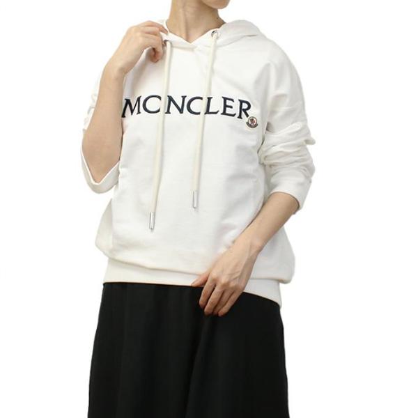 Moncler Lettering Logo Embroidered Hoodie Women White