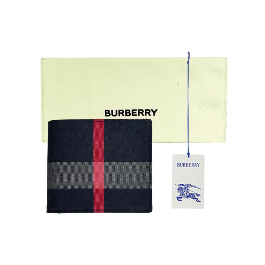 BURBERRY Canvas Check Bifold Wallet Navy Men’s