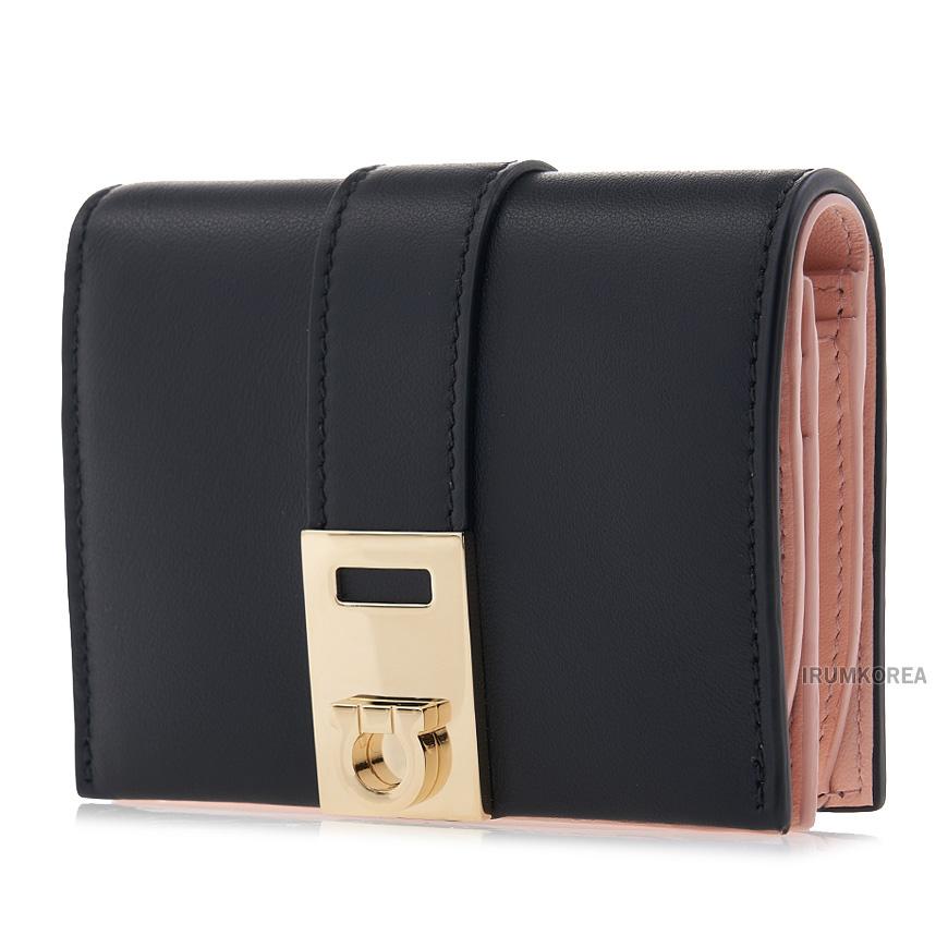 Ferragamo Women’s Hug Compact Bifold Wallet Black Leather 0770850