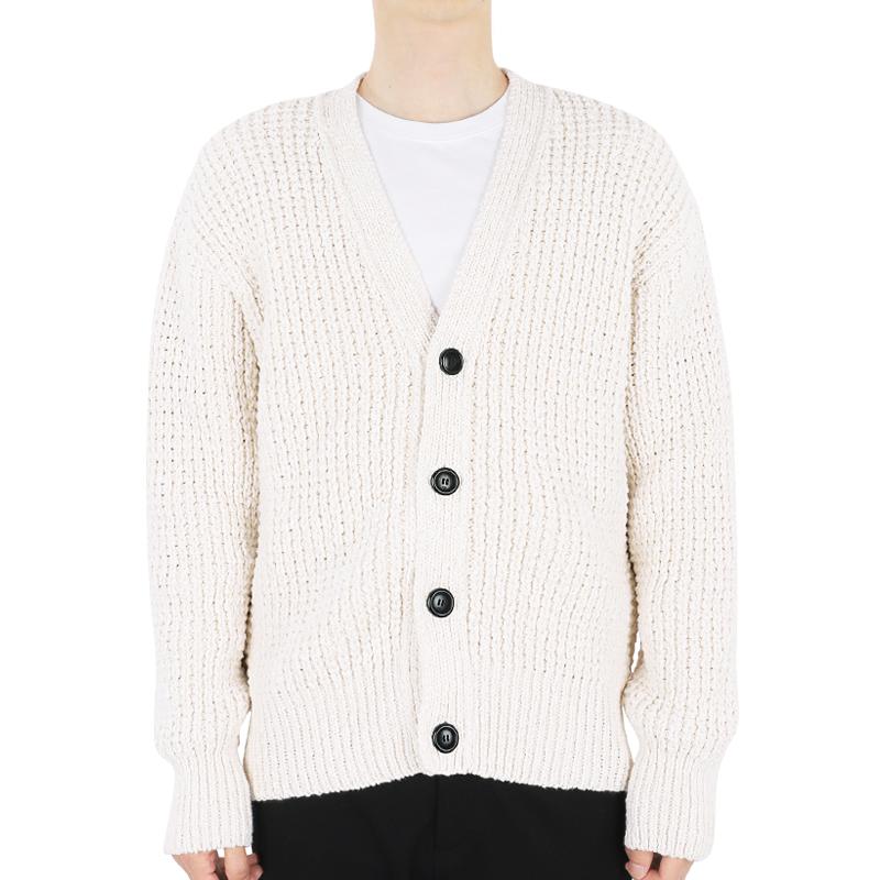 AMI Men’s Waffle Knit Button Cardigan Ivory UKC061 KN0009 168