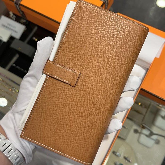 HERMES Gold Epsom Leather Béarn Long Wallet with Gold Hardware