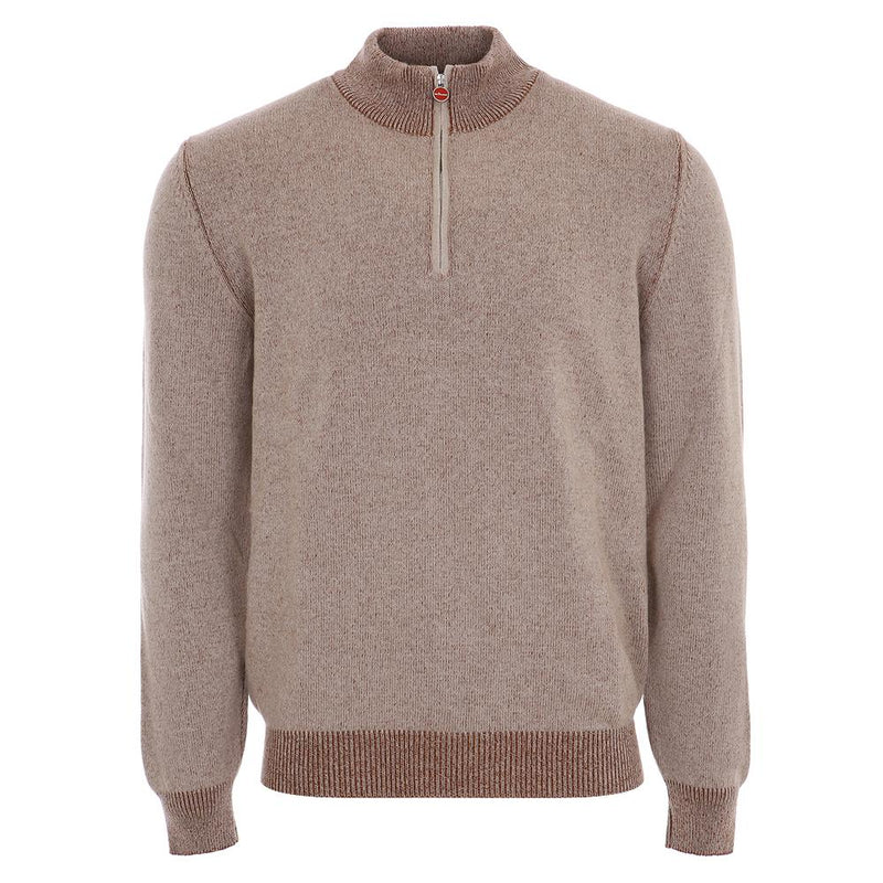 Kiton Beige Cashmere Blend Half-Zip Crewneck Knit Sweater 23FW UK1483 BEIGE