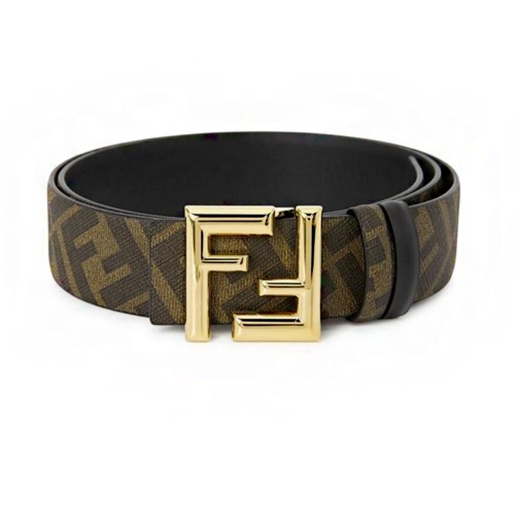 FENDI FF Logo Reversible Brown Leather Belt