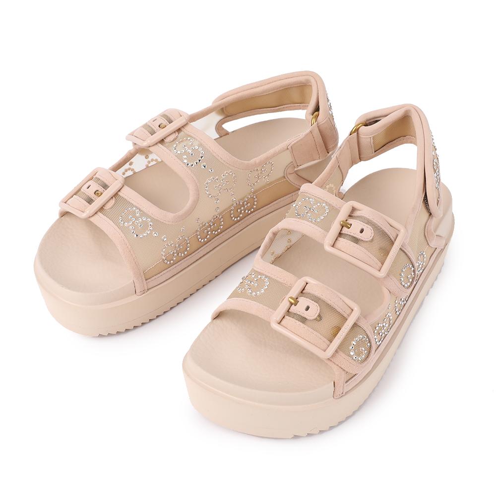 GUCCI Crystal GG Sandals Women’s Black Leather Sandals