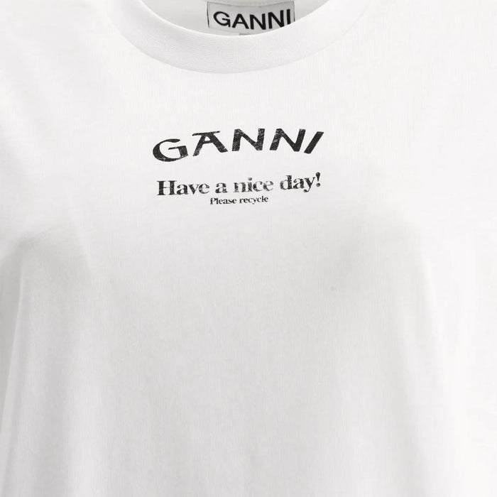 GANNI Bright White Logo Print T-Shirt